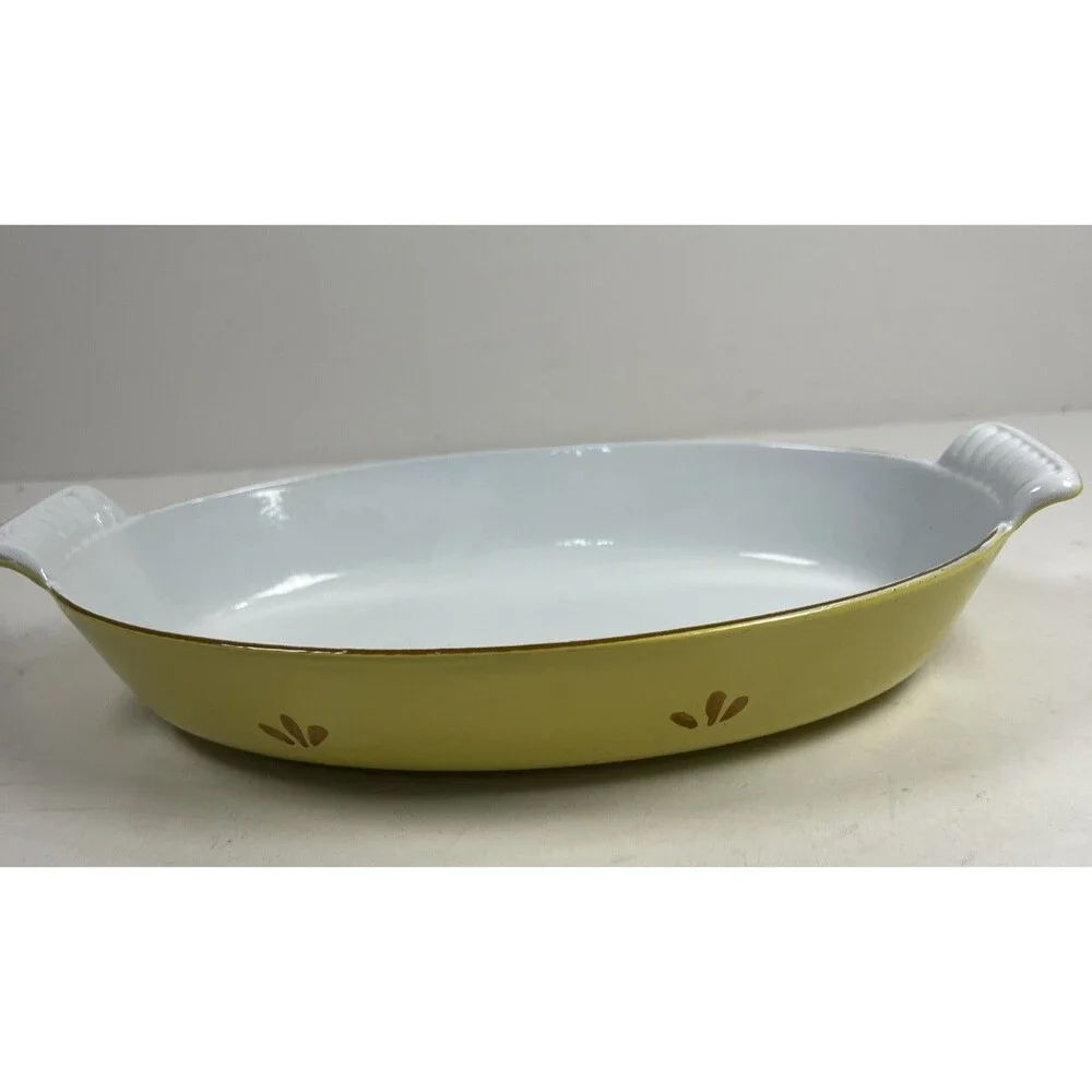 DRU Yellow Tulip Enamel Cast Iron Casserole Baking Dish 36 Holland Vintage
